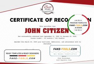 USA Recognition Certificate template in Word and PDF format, version 2