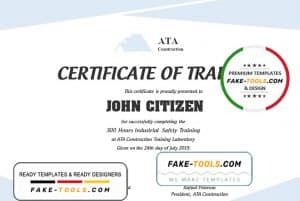 USA Safety Training certificate template in Word and PDF format