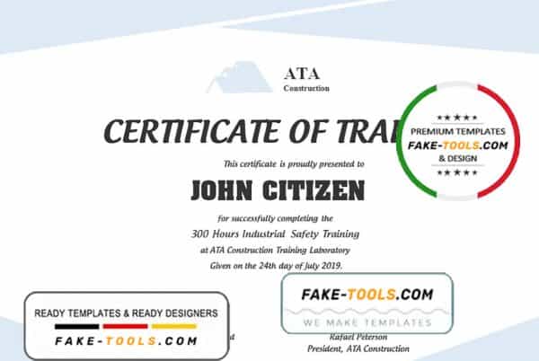 USA Safety Training certificate template in Word and PDF format