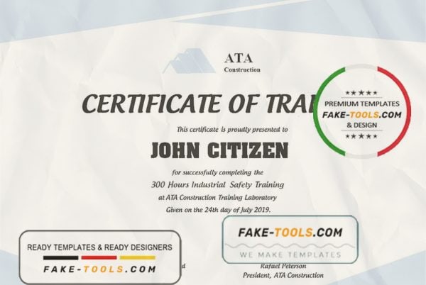 USA Safety Training certificate template in Word and PDF format