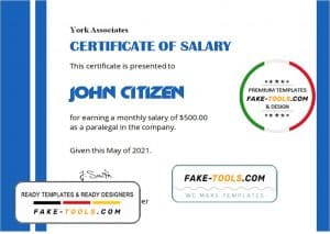 USA Salary certificate template in Word and PDF format