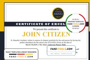 USA School Attendance certificate template in Word and PDF format