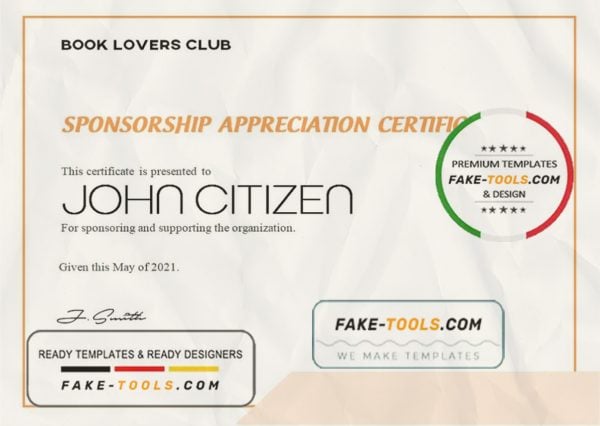 USA Sponsorship Appreciation certificate template in Word and PDF format