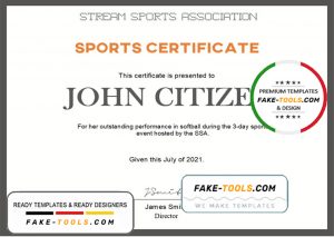 USA Sports certificate template in Word and PDF format