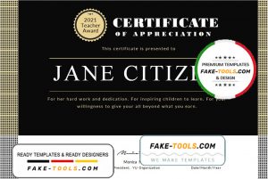 USA Teacher Appreciation certificate template in Word and PDF format