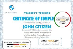 USA Teacher’s Training Completion certificate template in Word and PDF format