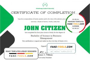 USA University Completion certificate template in Word and PDF format