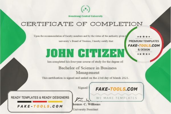 USA University Completion certificate template in Word and PDF format