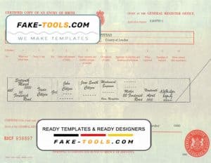 United Kingdom birth certificate template in PSD format, fully editable
