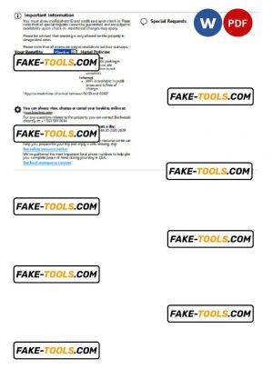 United States of America hotel booking confirmation Word and PDF template, 2 pages