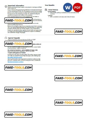 Uzbekistan hotel booking confirmation Word and PDF template, 2 pages