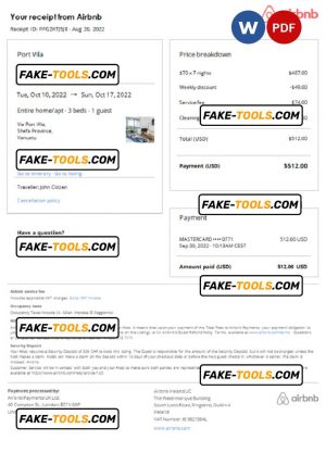 Vanuatu Airbnb booking confirmation Word and PDF template
