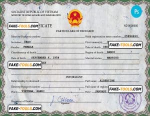 Vietnam death certificate PSD template, completely editable