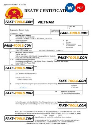 Vietnam vital record death certificate Word and PDF template