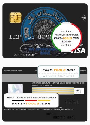 Afghanistan Da bank debit visa card template in PSD format, fully editable Afghanistan Da bank debit visa card template in PSD format, fully editable