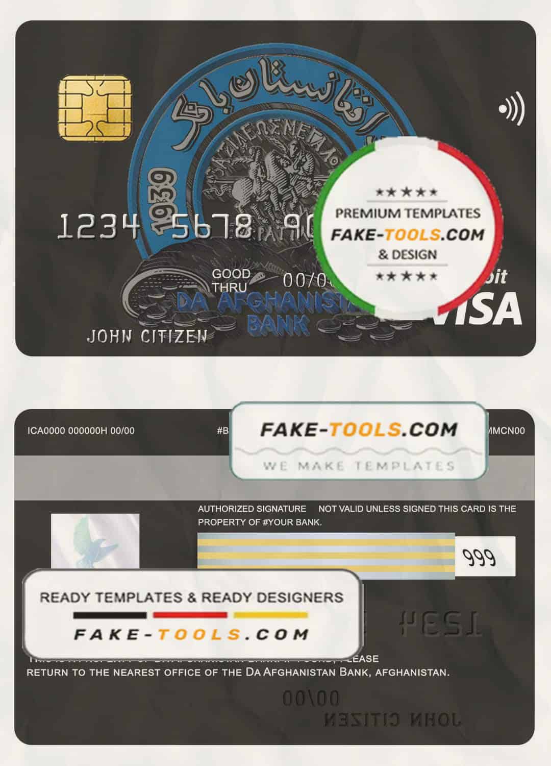 Afghanistan Da bank debit visa card template in PSD format, fully editable Afghanistan Da bank debit visa card template in PSD format, fully editable
