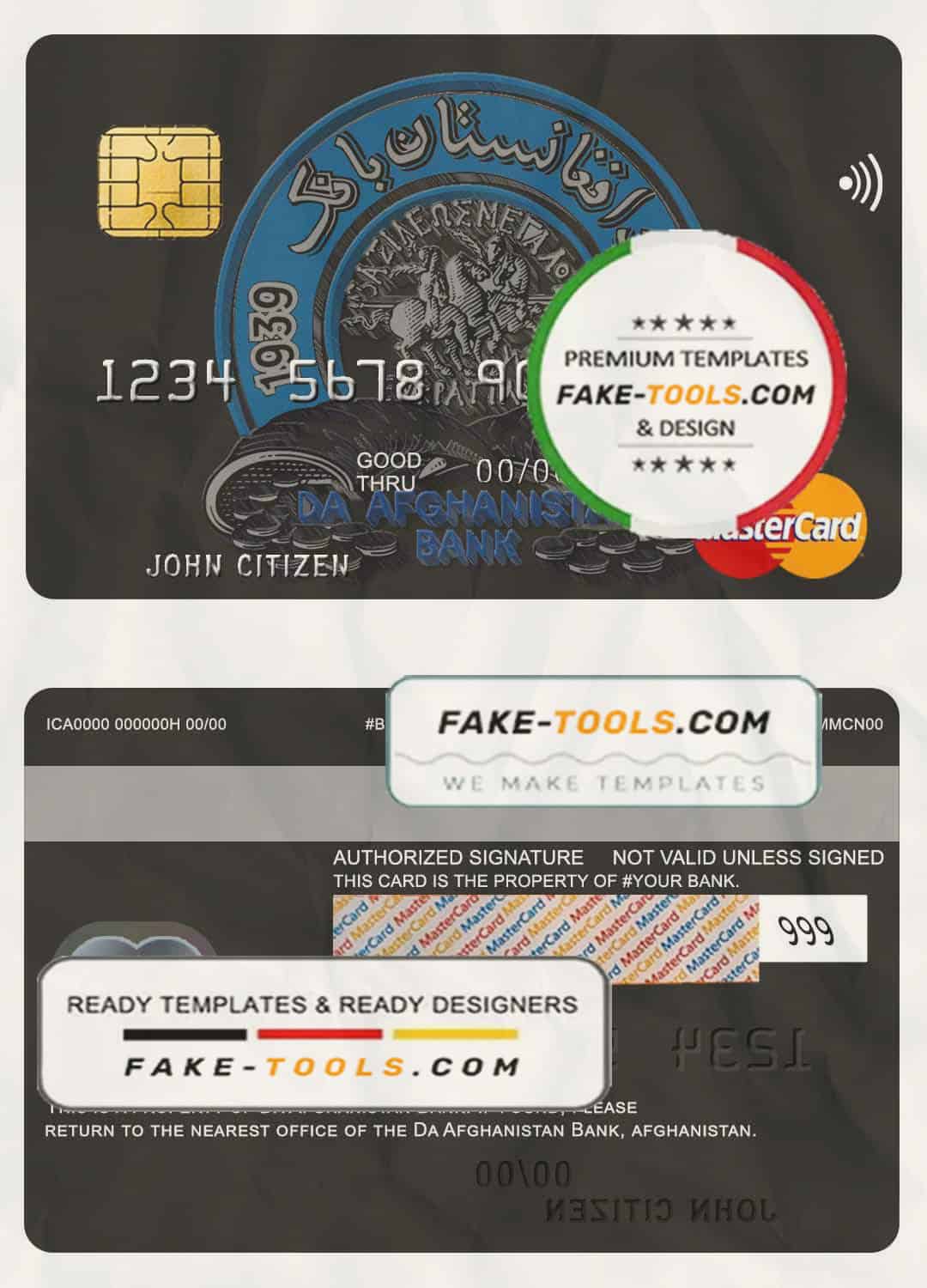Afghanistan Da bank mastercard template in PSD format, fully editable Afghanistan Da bank mastercard template in PSD format, fully editable