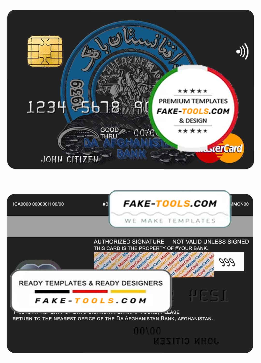 Afghanistan Da bank mastercard template in PSD format, fully editable Afghanistan Da bank mastercard template in PSD format, fully editable