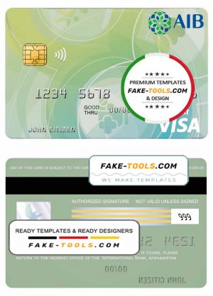 Afghanistan International Bank debit visa card template in PSD format, fully editable