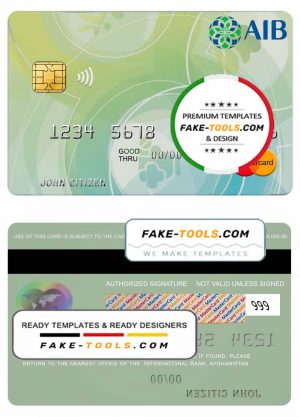 Afghanistan International Bank mastercard template in PSD format, fully editable