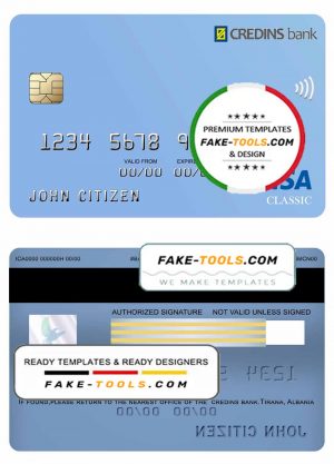 Albania Credins bank visa debit card template in PSD format, fully editable
