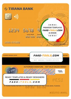 Albania Tirana bank mastercard template in PSD format, fully editable