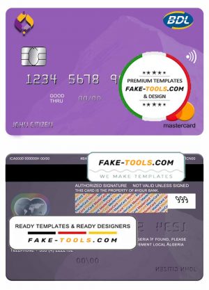 Algeria Banque de developement mastercard template in PSD format, fully editable
