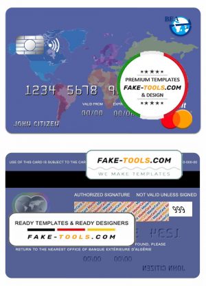 Algeria banque extérieure mastercard template in PSD format, fully editable