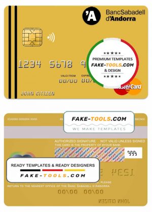 Andorra Bank Sabadell mastercard template in PSD format, fully editable