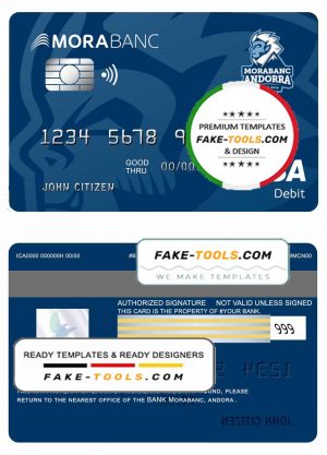 Andorra Morabank visa debit card template in PSD format, fully editable