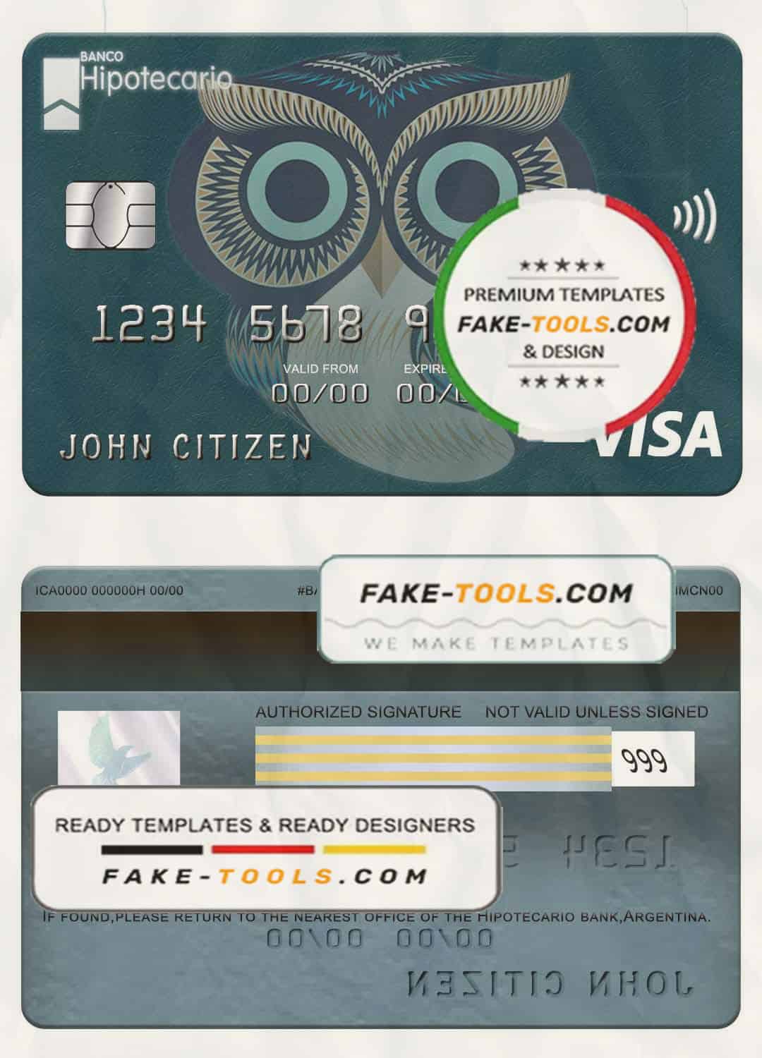 Argentina Hipotecario bank visa card template in PSD format Argentina Hipotecario bank visa card template in PSD format