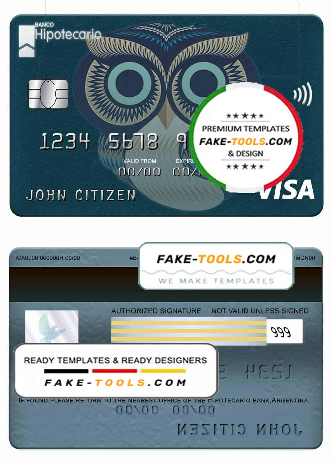 Argentina Hipotecario bank visa card template in PSD format Argentina Hipotecario bank visa card template in PSD format