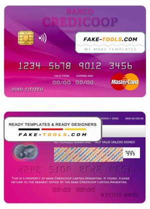 Argentina bank Credicoop bank mastercard credit card template in PSD format, fully editable Argentina bank Credicoop bank mastercard credit card template in PSD format, fully editable