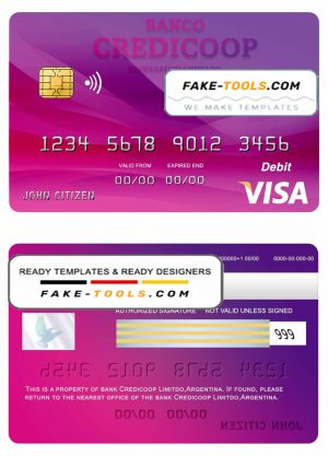 Argentina bank Credicoop bank visa credit card template in PSD format, fully editable Argentina bank Credicoop bank visa credit card template in PSD format, fully editable