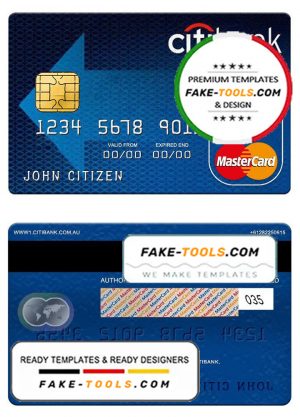 Australia Citibank mastercard template in PSD format, fully editable