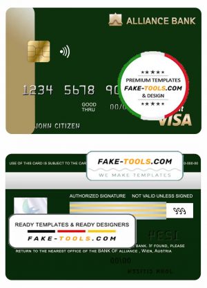 Austria Alliance bank visa card template in PSD format, fully editable