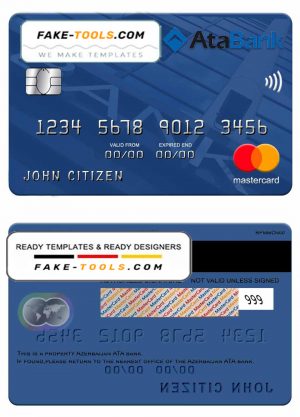 Azerbaijan ATA bank mastercard credit card template in PSD format