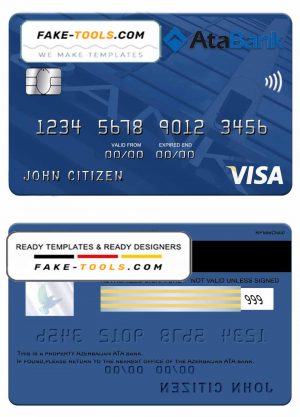 Azerbaijan ATA bank visa credit card template in PSD format