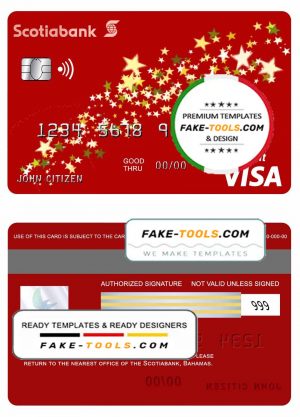Bahamas Scotia bank visa debit card template in PSD format, fully editable
