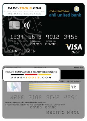 Bahrain Ahli United bank visa card template in PSD format, fully editable Bahrain Ahli United bank visa card template in PSD format, fully editable