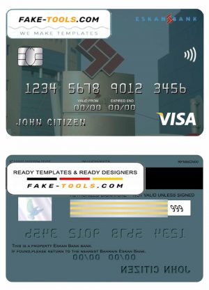 Bahrain Eskan bank visa card template in PSD format, fully editable