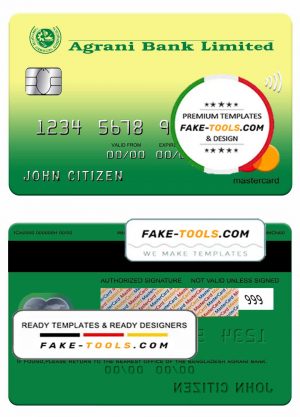 Bangladesh Agrani bank mastercard template in PSD format, fully editable