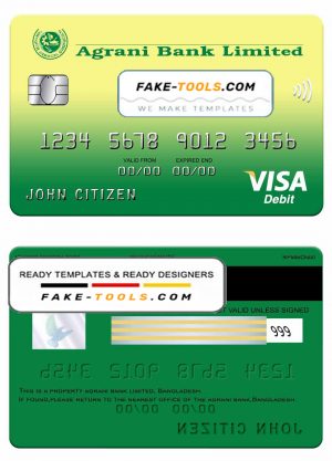 Bangladesh Agrani bank visa card template in PSD format, fully editable
