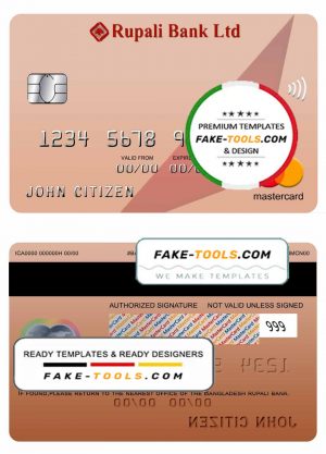 Bangladesh Rupali bank mastercard template in PSD format, fully editable