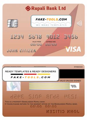 Bangladesh Rupali bank visa card template in PSD format, fully editable