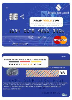 Barbados Republic Bank mastercard template in PSD format, fully editable