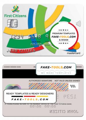 Barbados first Citizens bank mastercard template in PSD format, fully editable