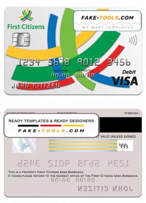 Barbados first Citizens bank visa card template in PSD format, fully editable