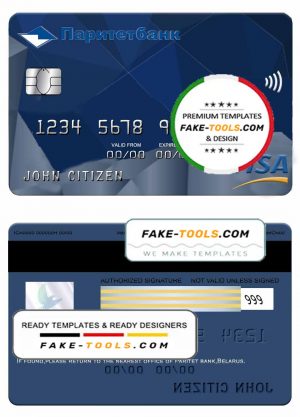 Belarus Paritet bank visa card template in PSD format, fully editable