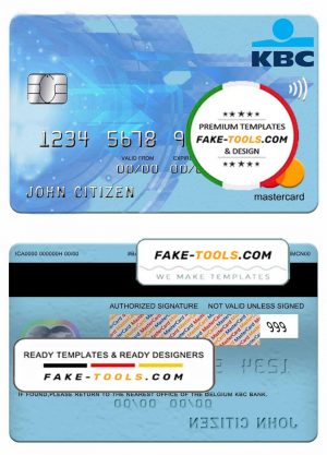 Belgium KBC bank mastercard template in PSD format, fully editable
